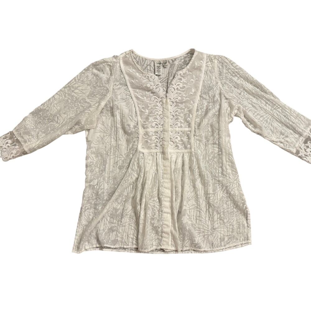 Coldwater Creek Cream Embroidered Peasant Blouse